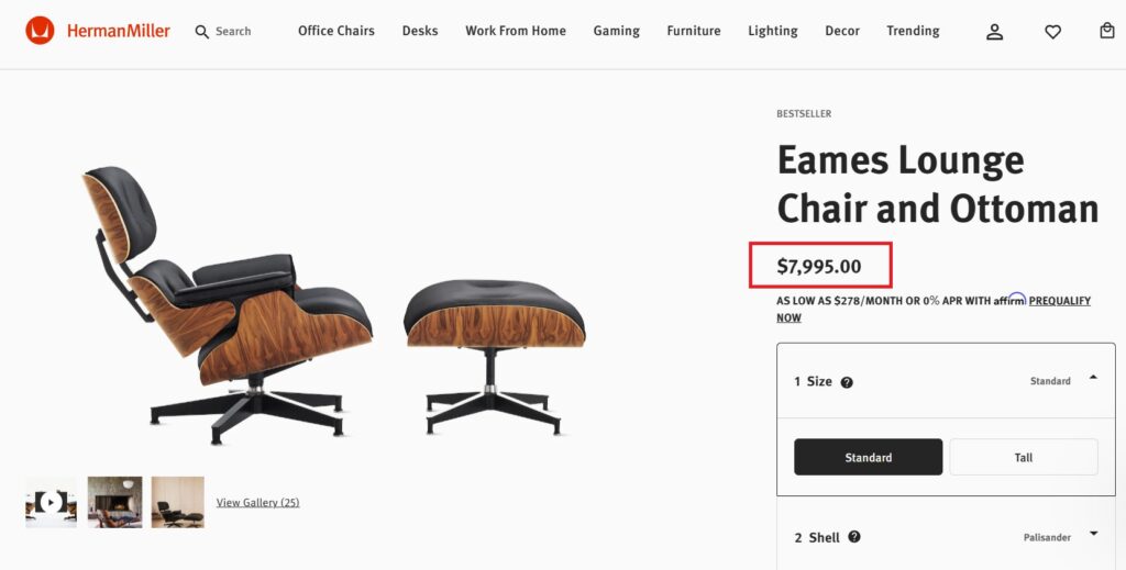 Herman Miller Eames Lounge Chair with Ottoman Price